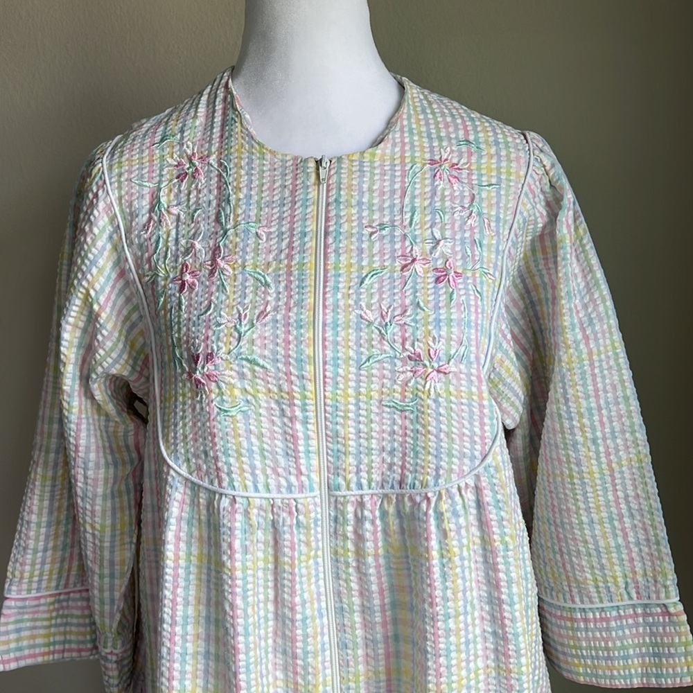 Vintage Miss Elaine Seersucker Striped Duster Hou… - image 2